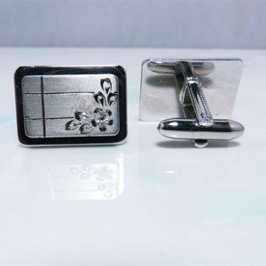 Sleek Retro Silver Plated Double Tier Ornate Speidel Cuff Links